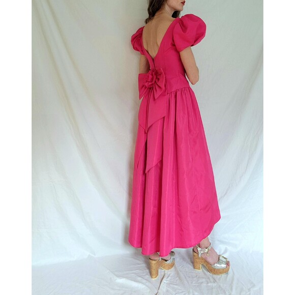 1980s Vintage Puff Sleeve Prom Dress: Hot Pink Princess Gown, Women's S/M - Picture 12 of 14